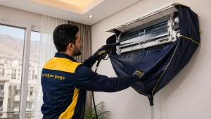 سرویس کامل کولر گازی توسط تعمیرکار ایرانی دوسو سرویس
