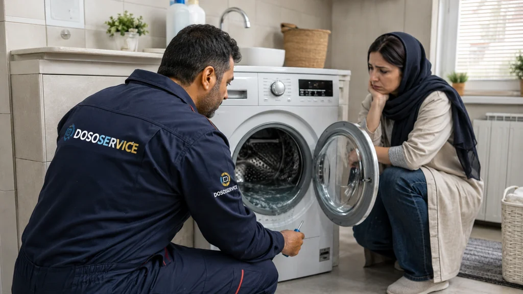 علت تخلیه نکردن آب ماشین لباسشویی و تعمیر توسط تکنسین دوسو سرویس