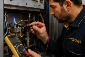 بررسی ترموکوپل شومینه گازی توسط تعمیرکار ایرانی