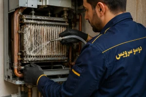 رسوب گرفتن مبدل حرارتی آبگرمکن و بررسی توسط تعمیرکار ایرانی