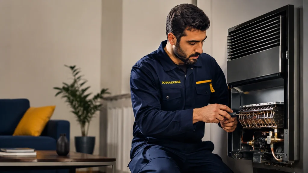 سرویس بخاری گازی توسط تعمیرکار دوسو سرویس