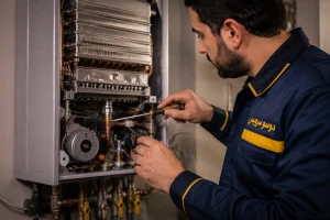بررسی قطعات داخلی پکیج هنگام سرویس تخصصی