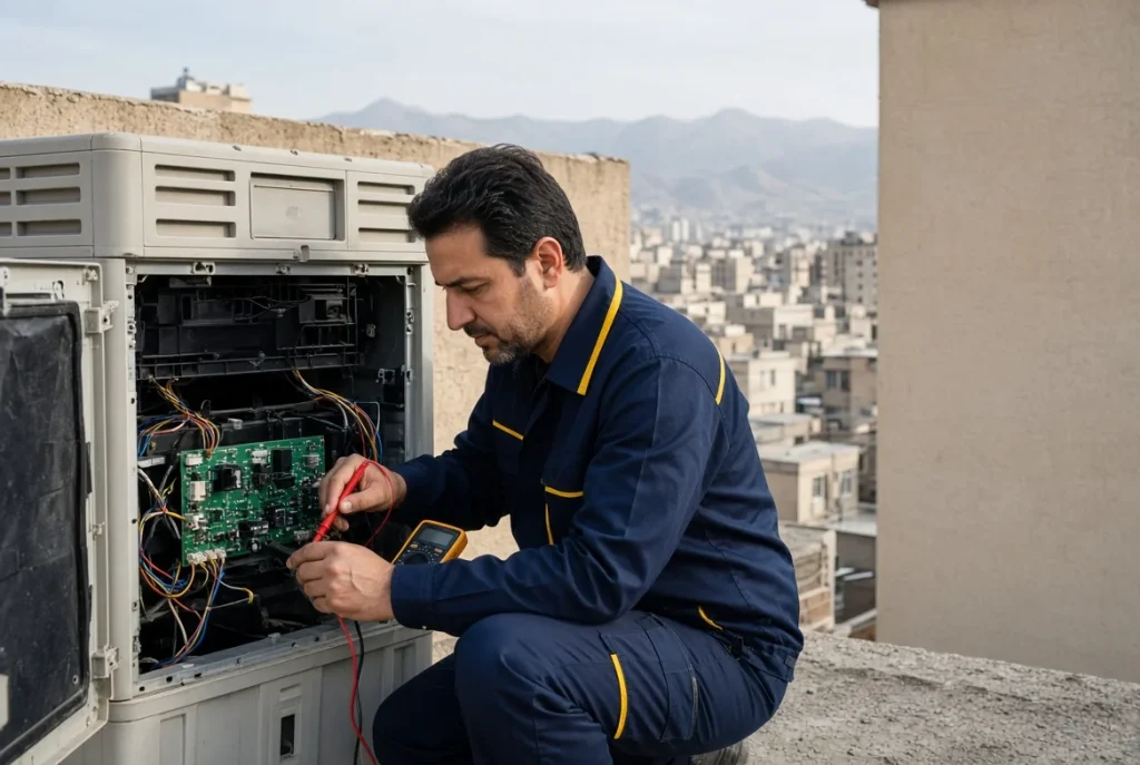 تعمیر برد کولر آبی توسط تعمیرکار متخصص در محیط واقعی ایرانی